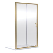 Porto Brushed Brass 6mm Sliding Shower Door With Slate Effect Stone Resin Tray & Waste - 1700 x 700mm