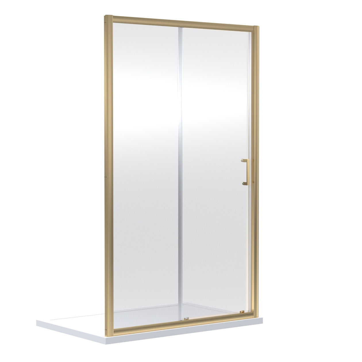Porto Brushed Brass 6mm Sliding Shower Door With Slate Effect Stone Resin Tray & Waste - 1100 x 700mm