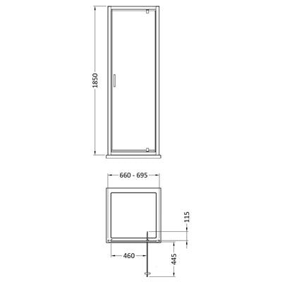 Lisbon 5mm Pivot Shower Door - 700mm, 1850mm High, Chrome