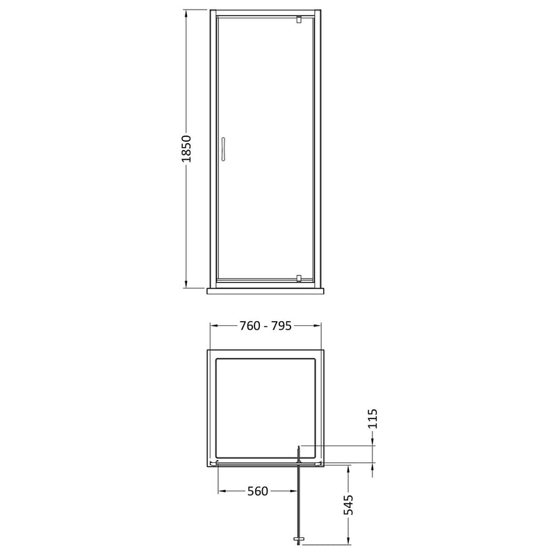Lisbon 5mm Pivot Shower Door - 800mm, 1850mm High, Chrome