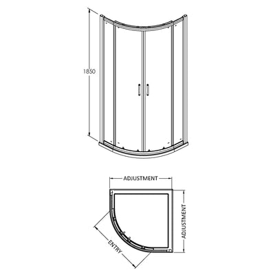 Lisbon 5mm Quadrant Shower Enclosure - 900 x 900mm, 1850mm High, Chrome