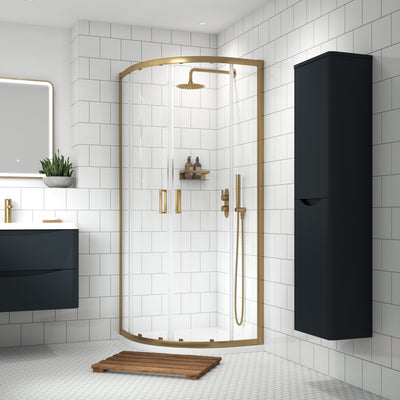 Porto Brushed Brass 6mm Quadrant Shower Enclosure With Slate Effect Stone Resin Tray & Waste - 900 x 900mm