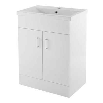 Lomond 600mm Floor Standing Vanity Unit & Mid-Edge Basin - Gloss White