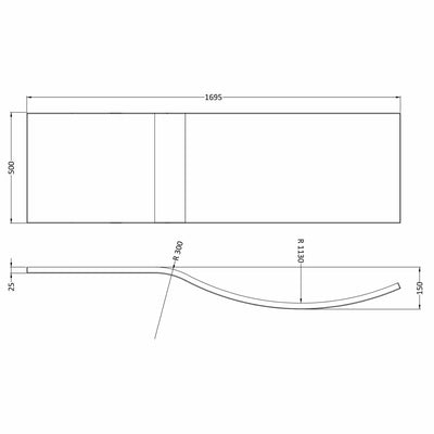 White Acrylic B-Shape Shower Bath Front Panel - 1700mm