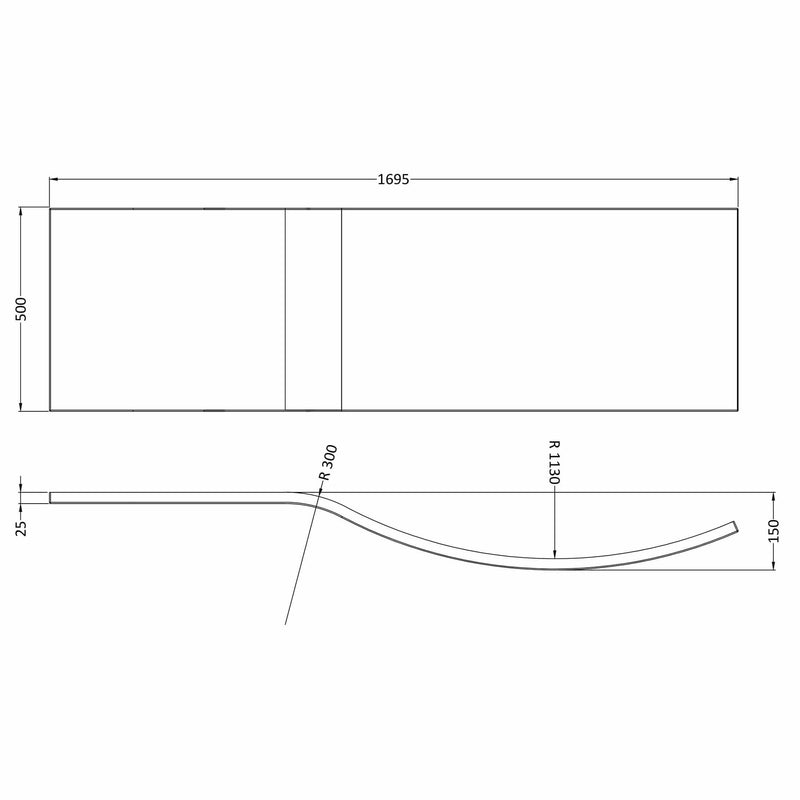 White Acrylic B-Shape Shower Bath Front Panel - 1700mm