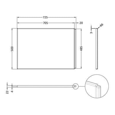White Acrylic B-Shape Shower Bath End Panel - 725mm