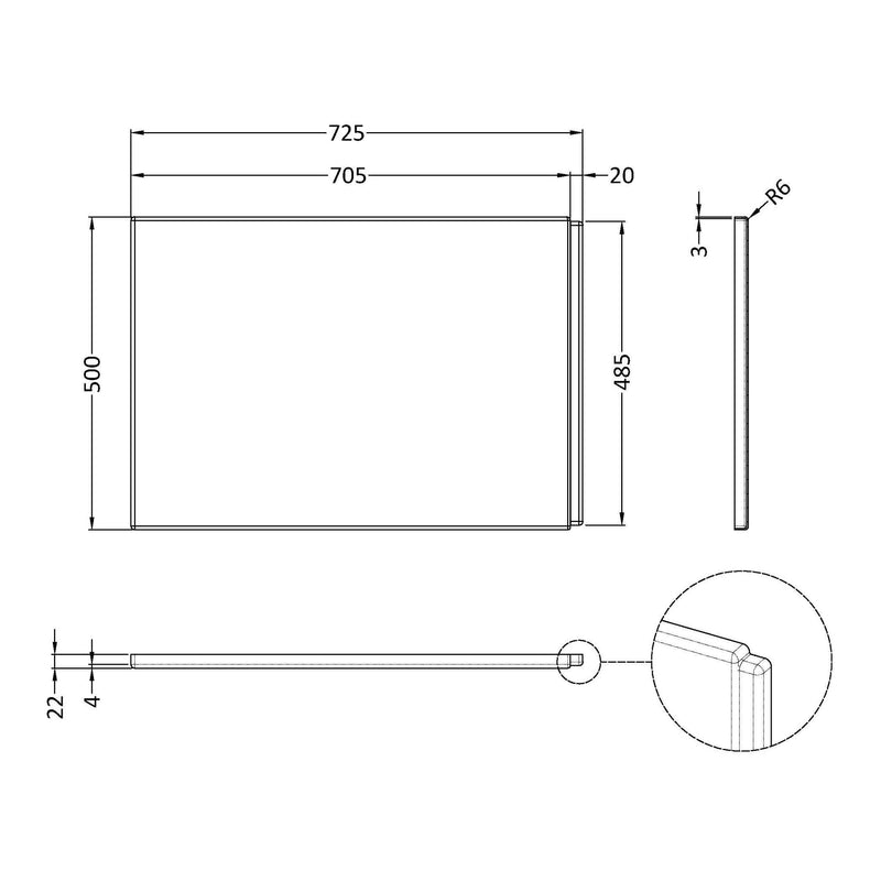 White Acrylic B-Shape Shower Bath End Panel - 725mm