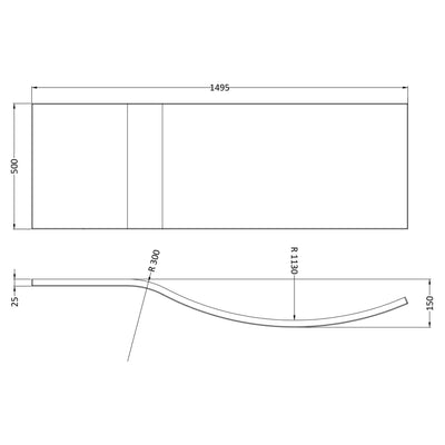 White Acrylic B-Shape Shower Bath Front Panel - 1500mm