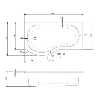 Capri Acrylic P Shape Shower Bath Front Panel