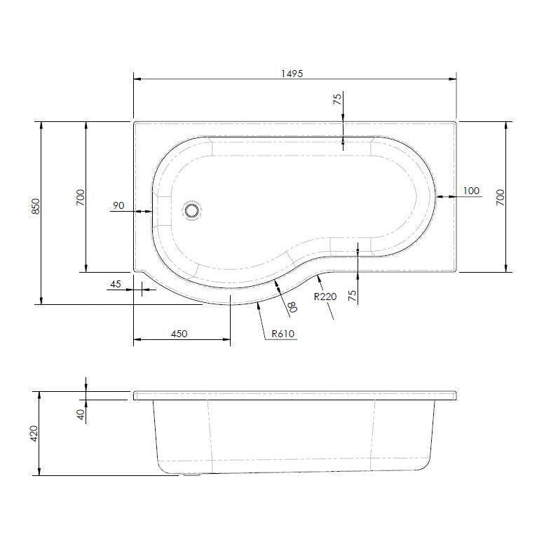 Capri Acrylic P Shape Shower Bath Front Panel