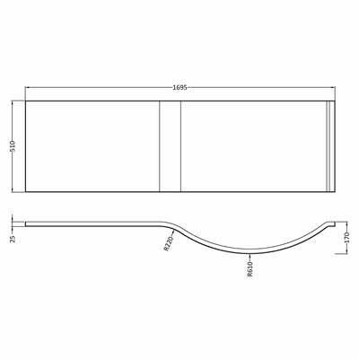 White Acrylic P-Shape Shower Bath Front Panel - 1700mm