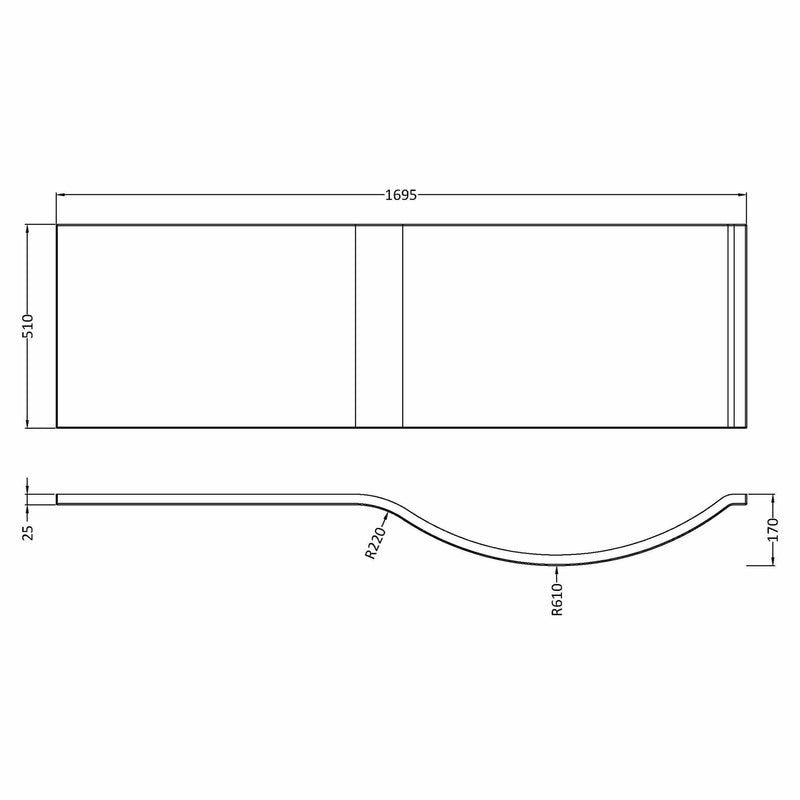 White Acrylic P-Shape Shower Bath Front Panel - 1700mm