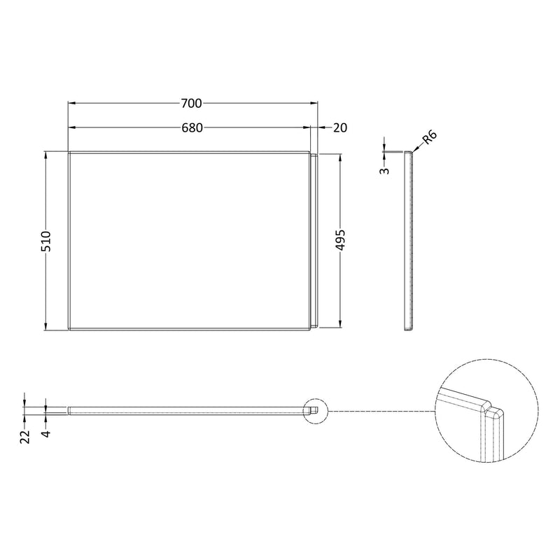 White Acrylic P-Shape Shower Bath End Panel - 700mm