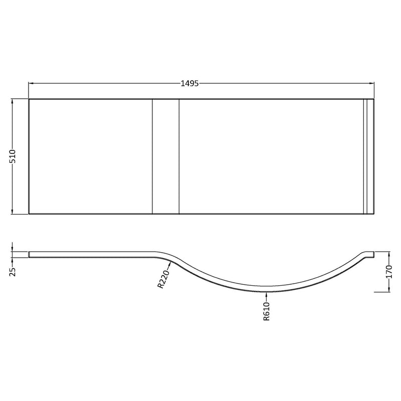 White Acrylic P-Shape Shower Bath Front Panel - 1500mm