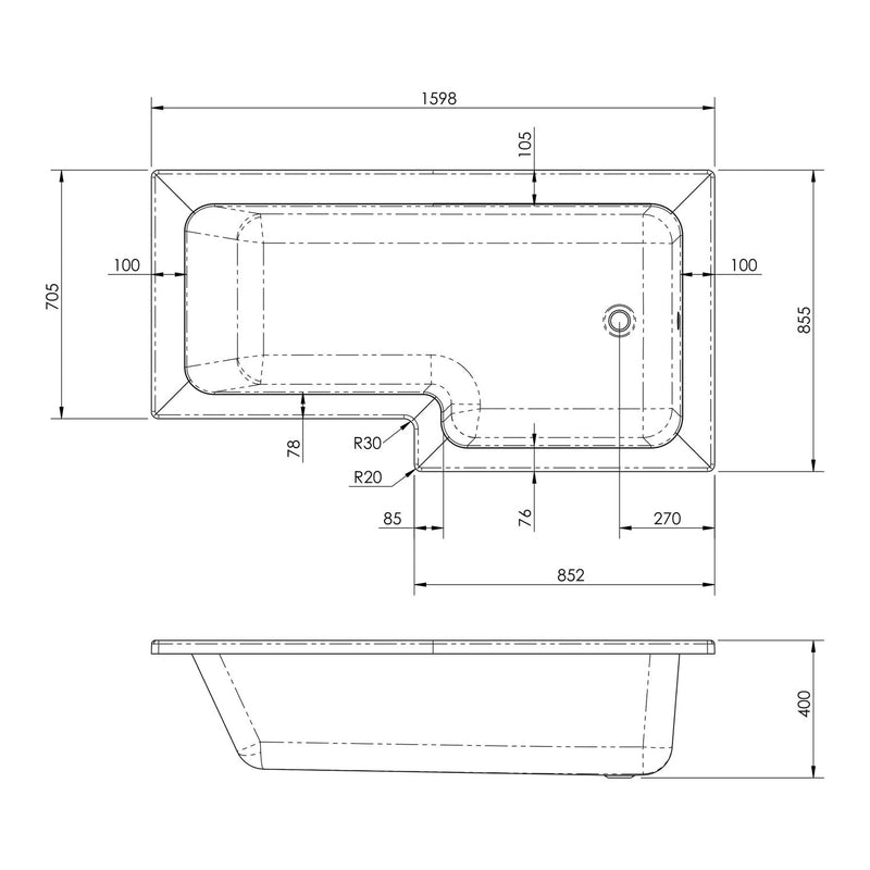 Cape Acrylic L Shape Shower Bath End Panel 700mm