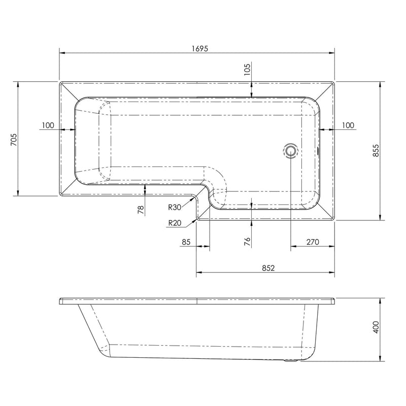 Cape Acrylic L Shape Shower Bath End Panel 700mm