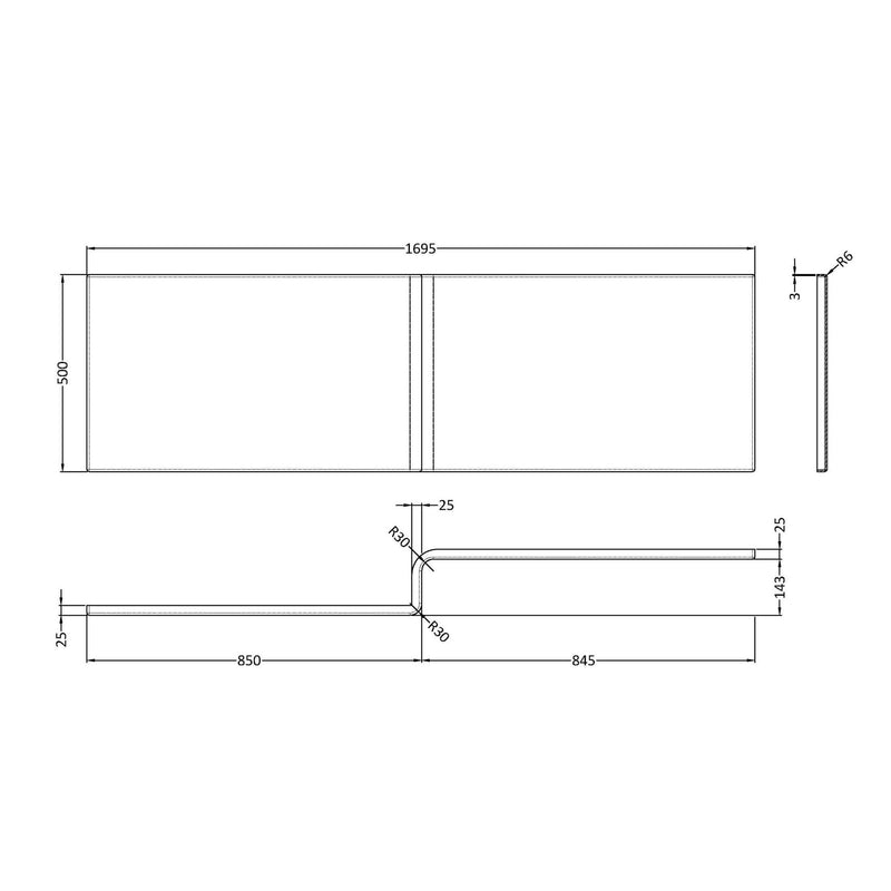 White Acrylic Square Shower Bath Front Panel - 1700mm