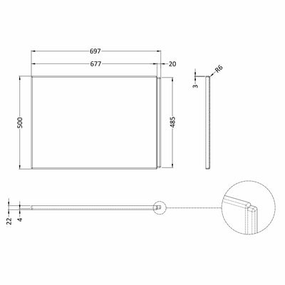 White Acrylic Square Shower Bath End Panel - 700mm