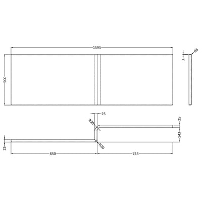 White Acrylic Square Shower Bath Front Panel - 1600mm