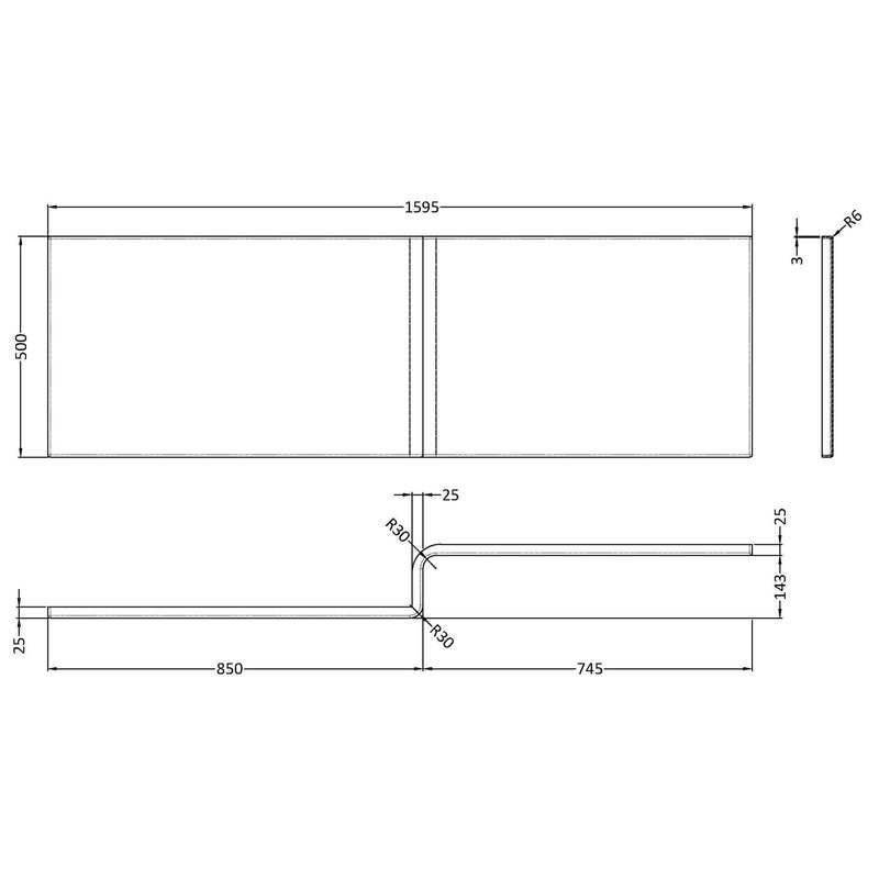 White Acrylic Square Shower Bath Front Panel - 1600mm