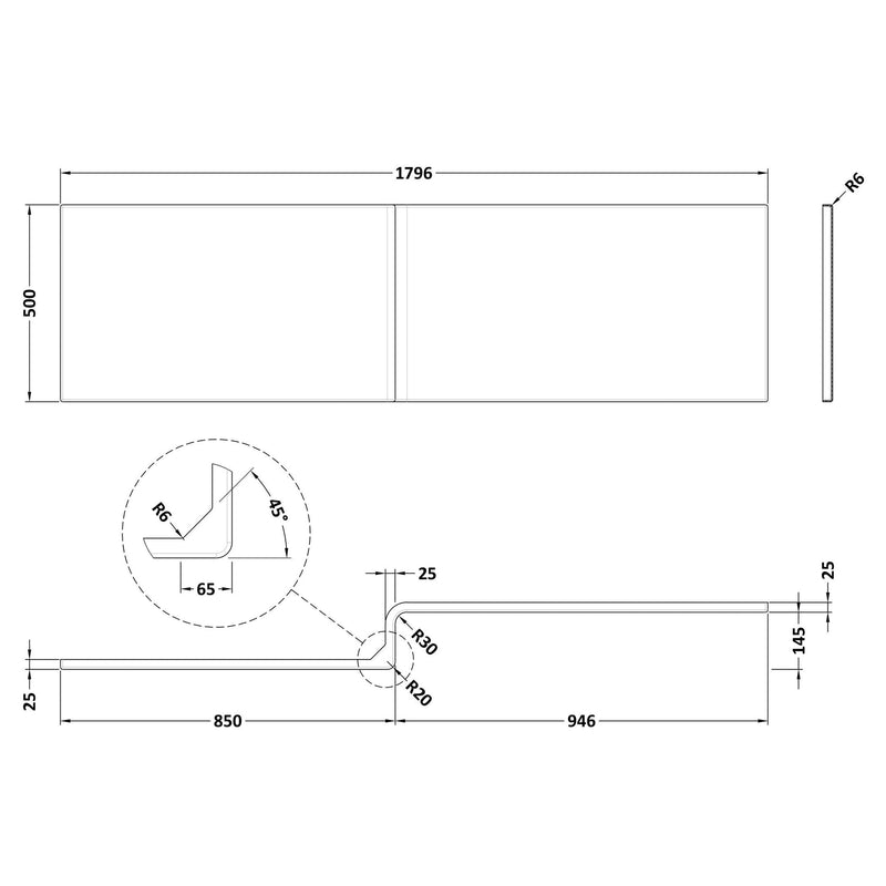 White Acrylic Square Shower Bath Front Panel - 1800mm