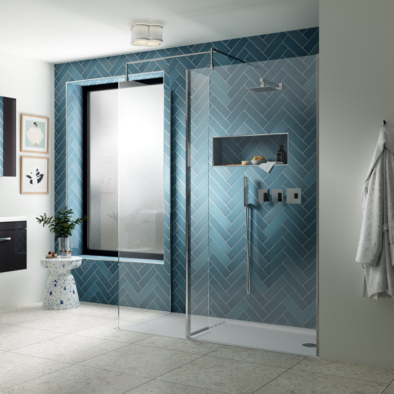 300mm Concealed Hinged Return For 8mm, 1850mm Wetroom Screen - Chrome