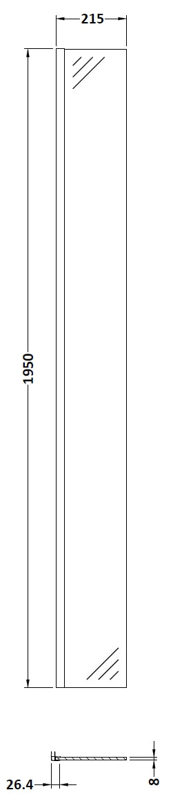 215mm Fixed Return For 8mm, 1950mm Wetroom Screen - Chrome
