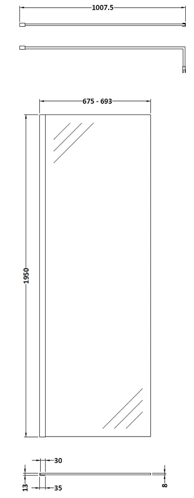 Vista 8mm Chrome Walk-In Shower Screen - 1950mm With Easy Clean Glass