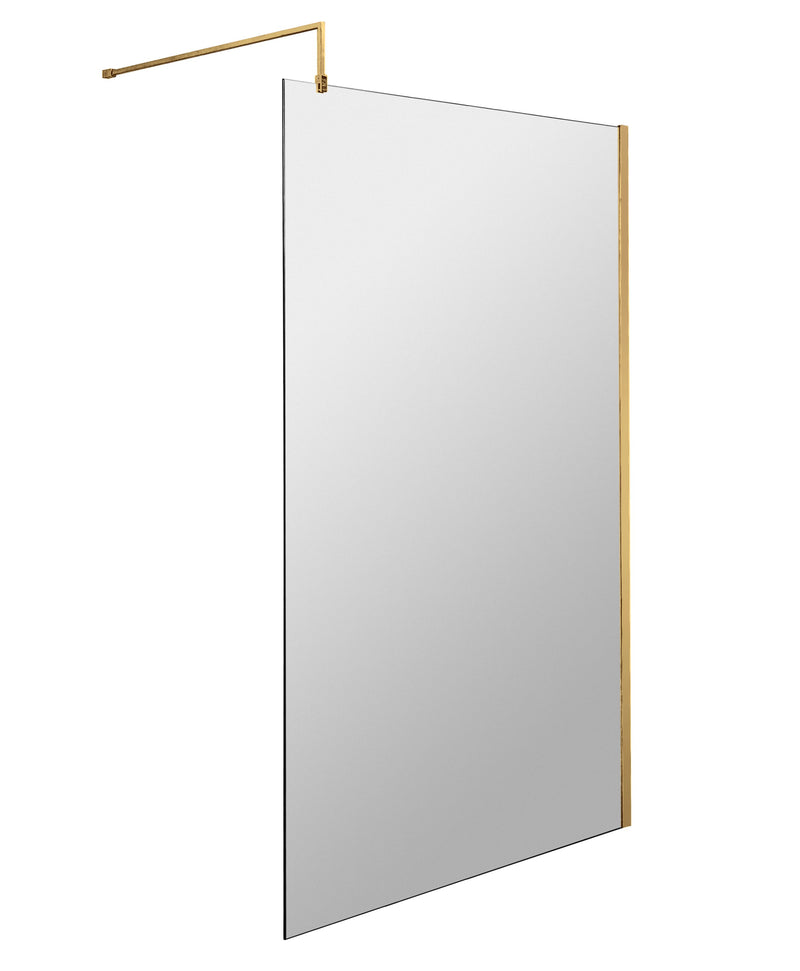 Vista 8mm Brushed Brass 1950mm Walk-In Shower Screen With Easy Clean Glass - 1000mm wide