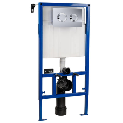 Reduced Height Wall Hung Toilet Frame with Concealed Cistern & Chrome Round Flush Plate