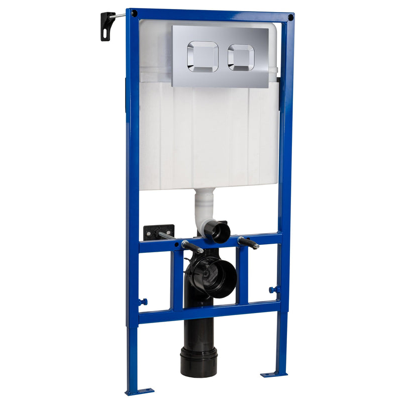 Reduced Height Wall Hung Toilet Frame with Concealed Cistern & White Square Flush Plate