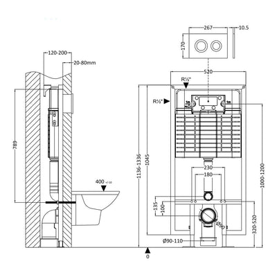 Standard Height Wall Hung WC Frame With Round Flush Plate - White