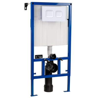 Reduced Height Wall Hung Toilet Frame with Concealed Cistern & White Square Flush Plate