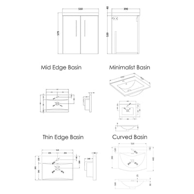 Nuie Deco 500 x 383mm Wall Hung Vanity Unit With 1 Drawer & Ceramic Basin