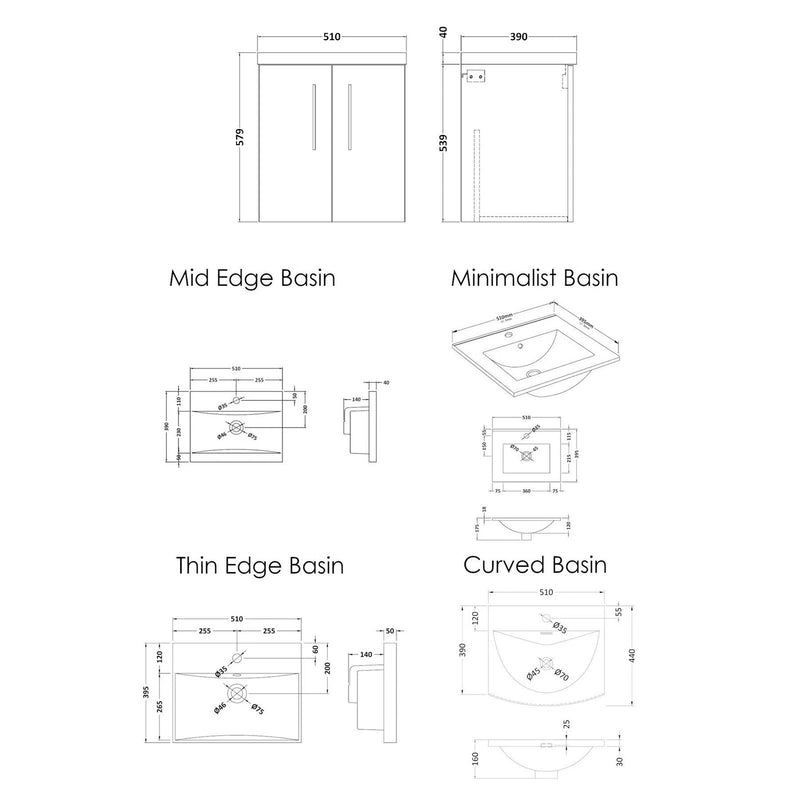 Nuie Deco 500 x 383mm Wall Hung Vanity Unit With 1 Drawer & Ceramic Basin