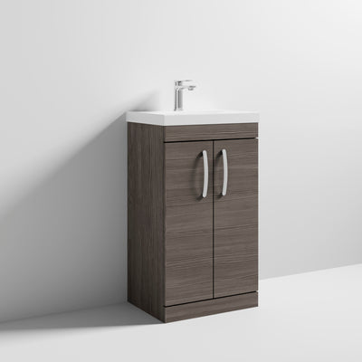 Cape 500mm Floor Standing 2 Door Vanity Unit & Thin Edge Basin - Anthracite Woodgrain