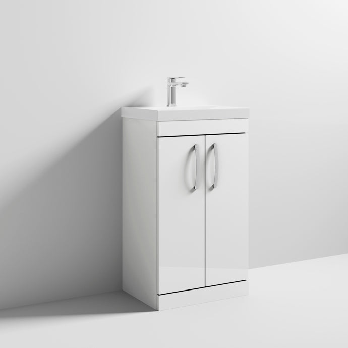 Cape 500mm Floor Standing 2 Door Vanity Unit & Thin Edge Basin - Gloss White