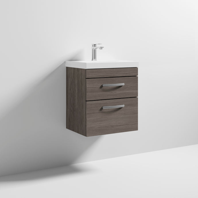 Cape 500mm Wall Hung 2 Drawer Vanity Unit & Thin Edge Basin - Anthracite Woodgrain