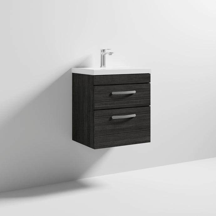 Cape 500mm Wall Hung 2 Drawer Vanity Unit & Mid-Edge Basin - Charcoal Black