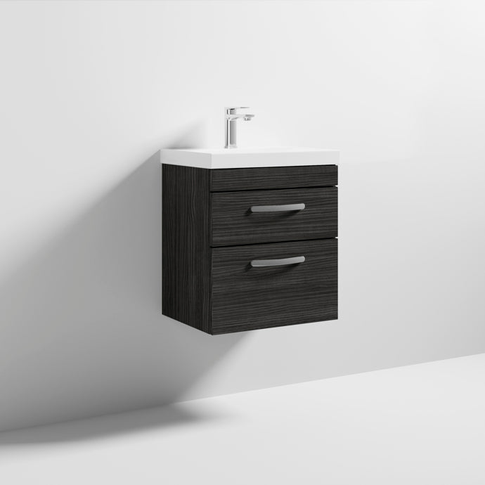 Cape 500mm Wall Hung 2 Drawer Vanity Unit & Thin Edge Basin - Charcoal Black