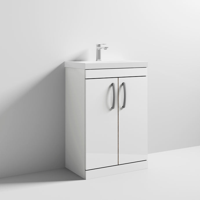 Cape 600mm Floor Standing 2 Door Vanity Unit & Thin Edge Basin - Gloss White