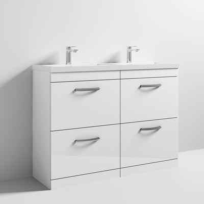 Cape 1200mm Floor Standing 4 Drawer Vanity Unit & Double Resin Basin - Gloss White