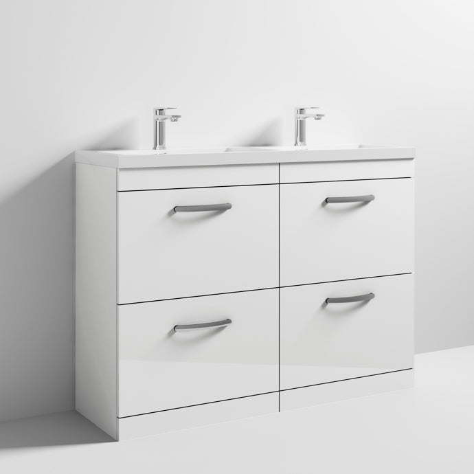 Cape 1200mm Floor Standing 4 Drawer Vanity Unit & Double Resin Basin - Gloss White