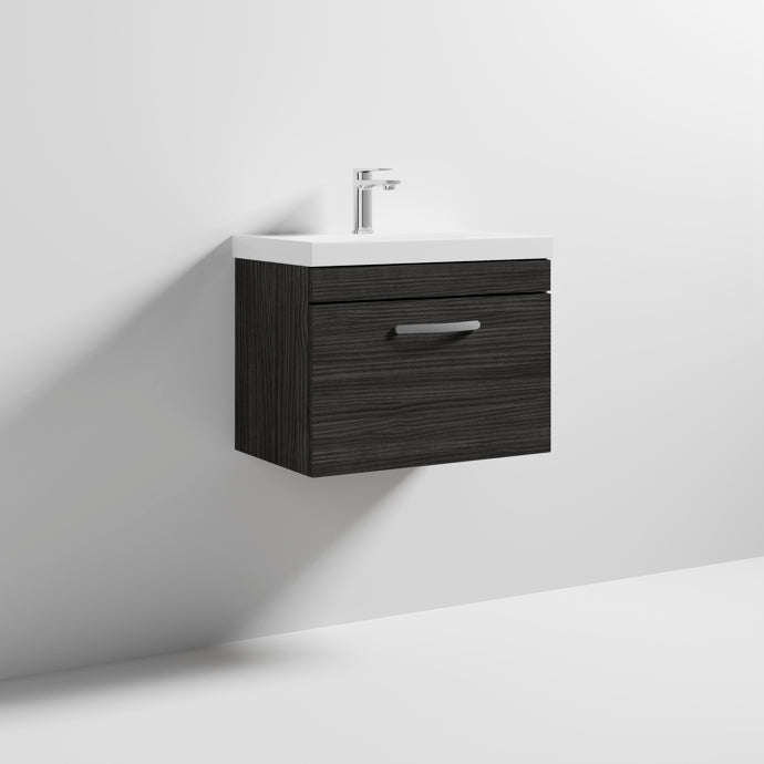 Cape 600mm Wall Hung Single Drawer Vanity Unit & Thin Edge Basin - Charcoal Black