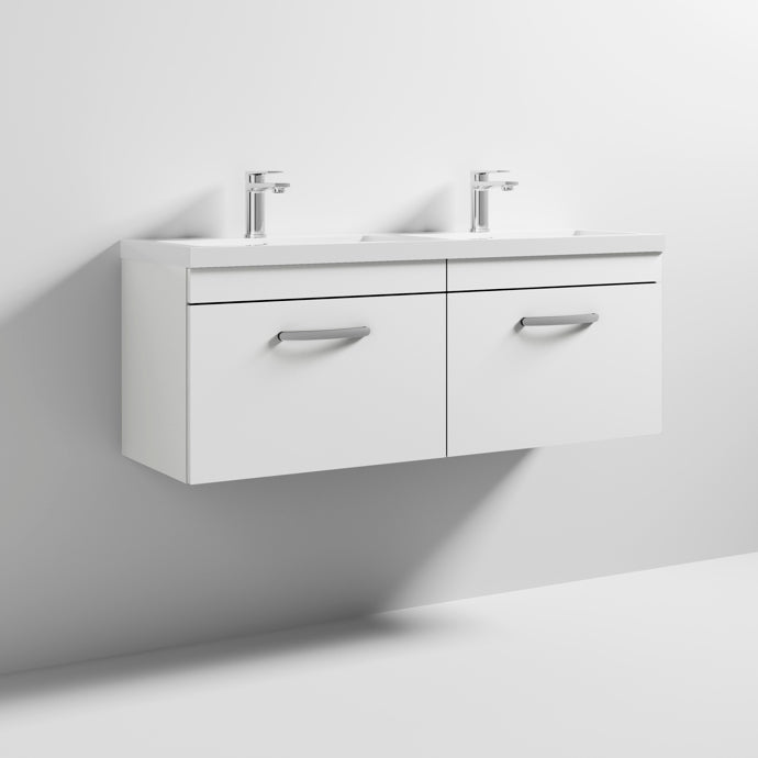 Cape 1200mm Wall Hung 2 Drawer Vanity Unit & Double Resin Basin - Gloss White