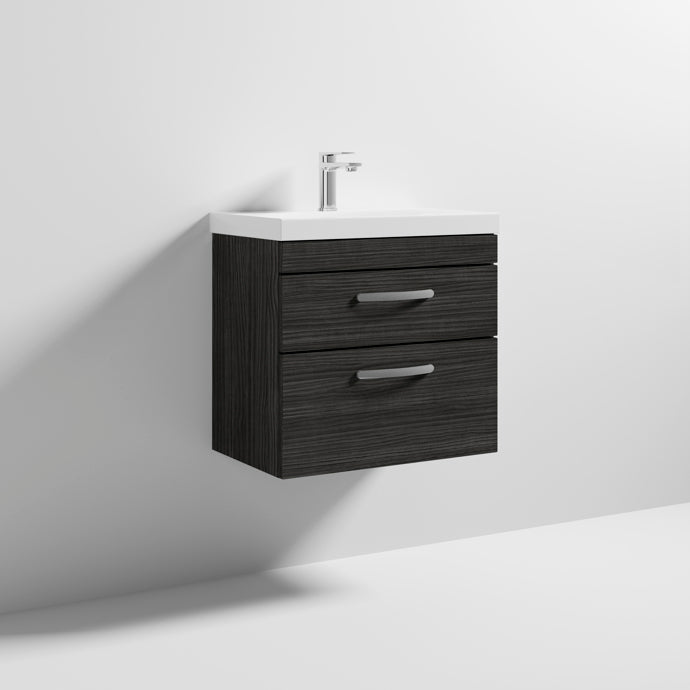 Cape 600mm Wall Hung 2 Drawer Vanity Unit & Thin Edge Basin - Charcoal Black