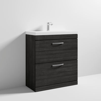 Cape 800mm Floor Standing 2 Drawer Vanity Unit & Thin Edge Basin - Charcoal Black