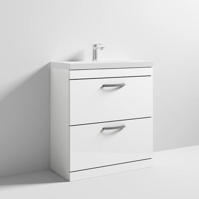 Cape 800mm Floor Standing 2 Drawer Vanity Unit & Thin Edge Basin - Gloss White