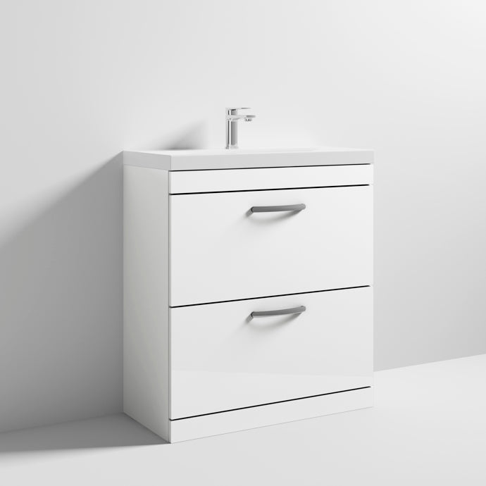 Cape 800mm Floor Standing 2 Drawer Vanity Unit & Thin Edge Basin - Gloss White