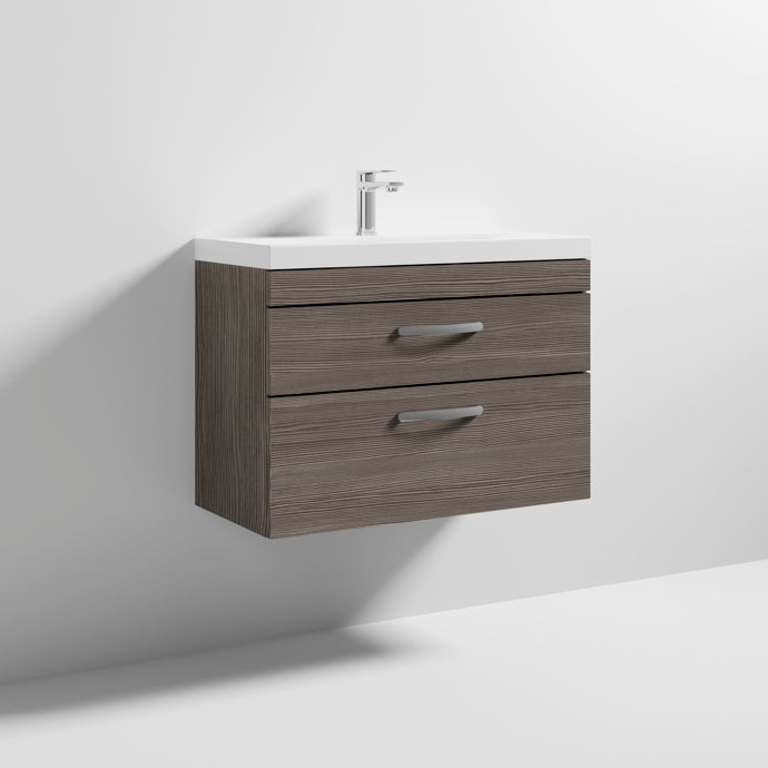 Cape 800mm Wall Hung 2 Drawer Vanity Unit & Thin Edge Basin - Anthracite Woodgrain